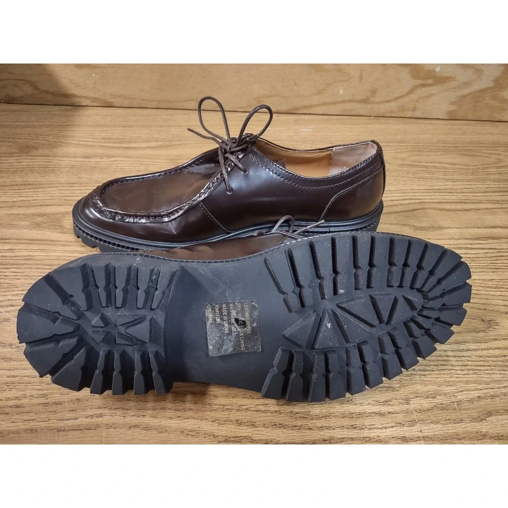 Express Mens Lug Sole Leather Derby Shoes Dark Brown Moc Toe Oxford Size 9